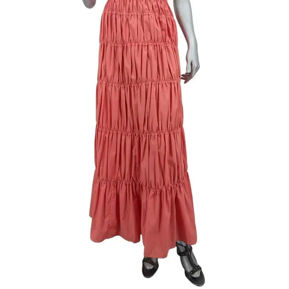 SALE! Vintage SPIEGEL Tiered Gypsy Hippie MAXI SKIRT Salmon Orange Med to XLarge